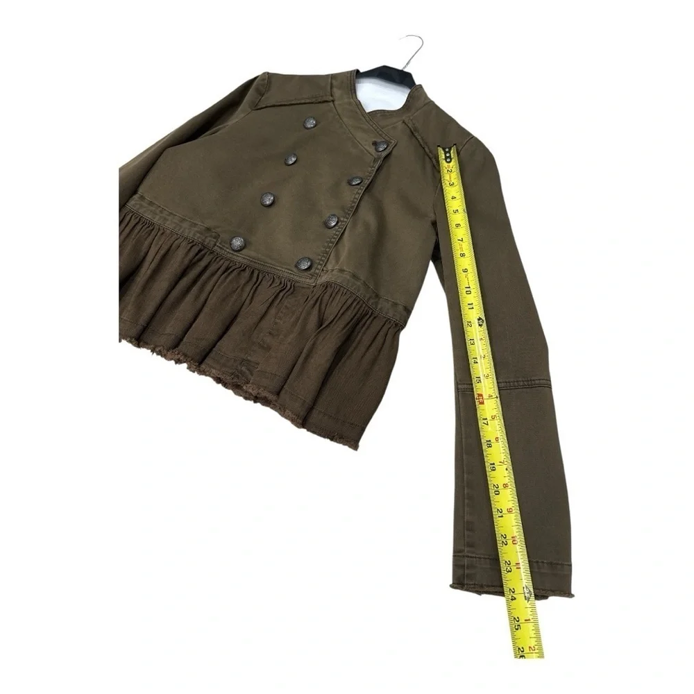 FREE PEOPLE Womens Olive Green Military Ruffle Hem Jacket Size S